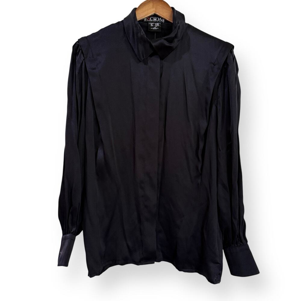 NWT Escada Vintage Black Silk Button Front Blouse Womens 38 US 8 Designer Luxury